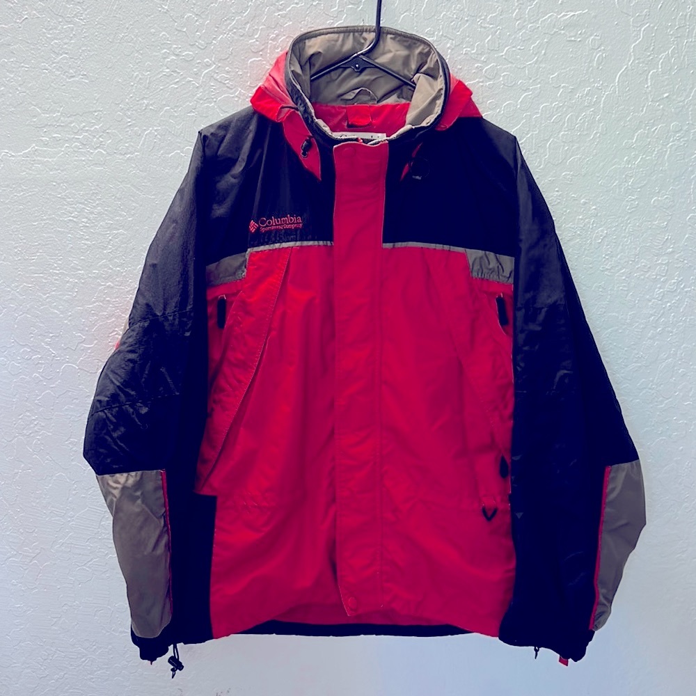 Columbia Red Black Over Size Hooded Jacket